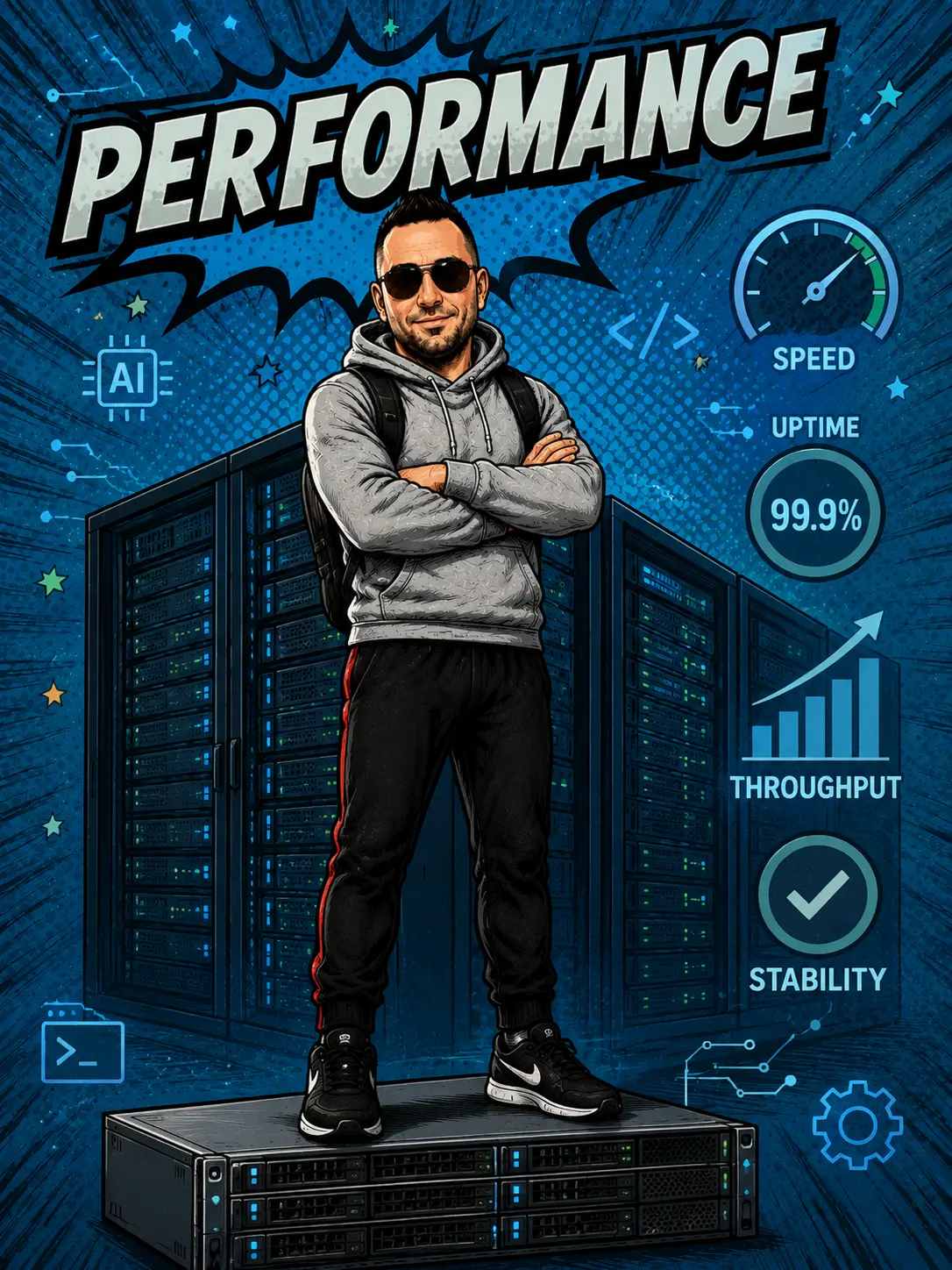 Performance testing comic hero card