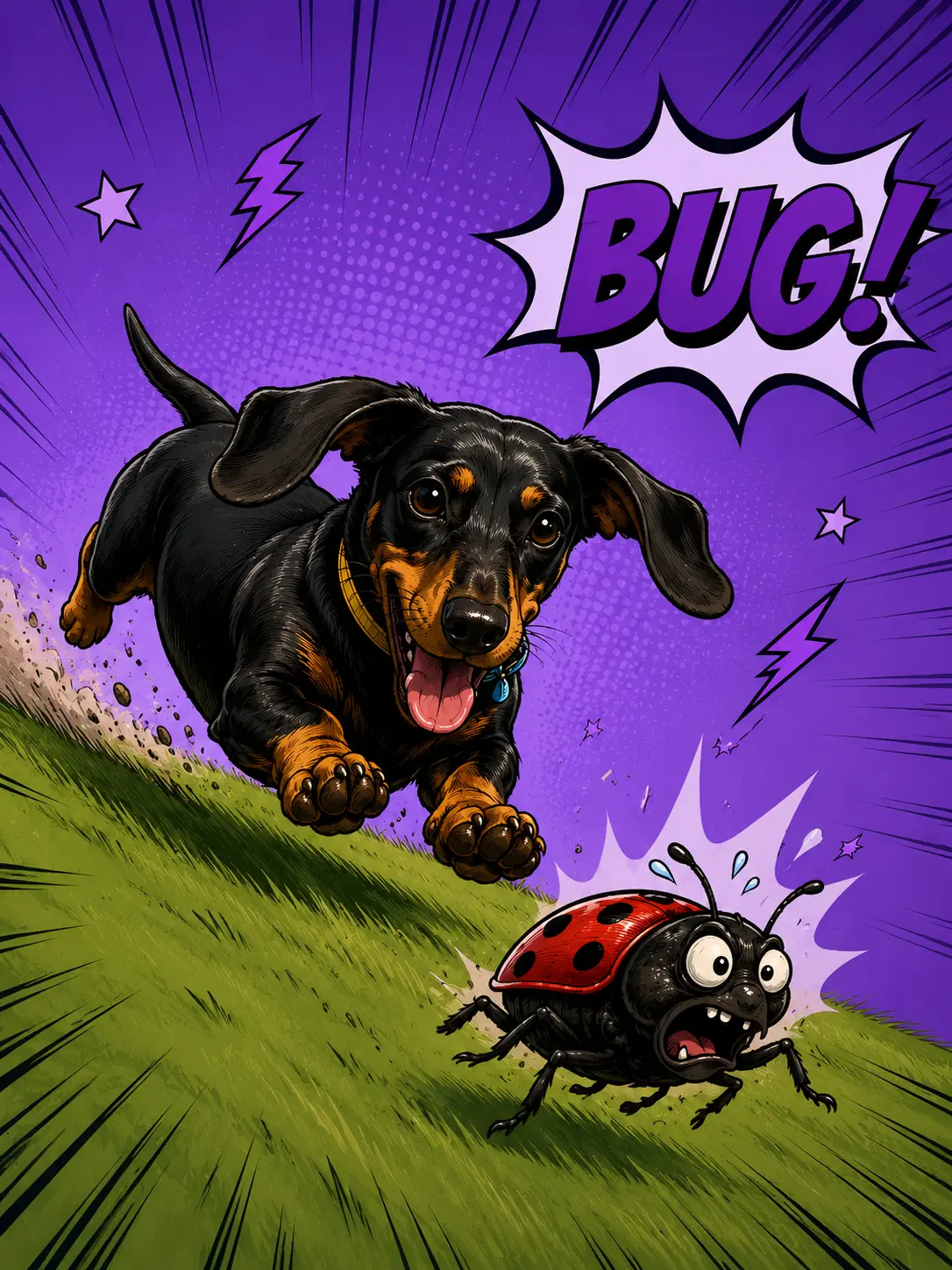 Bug chasing comic hero card